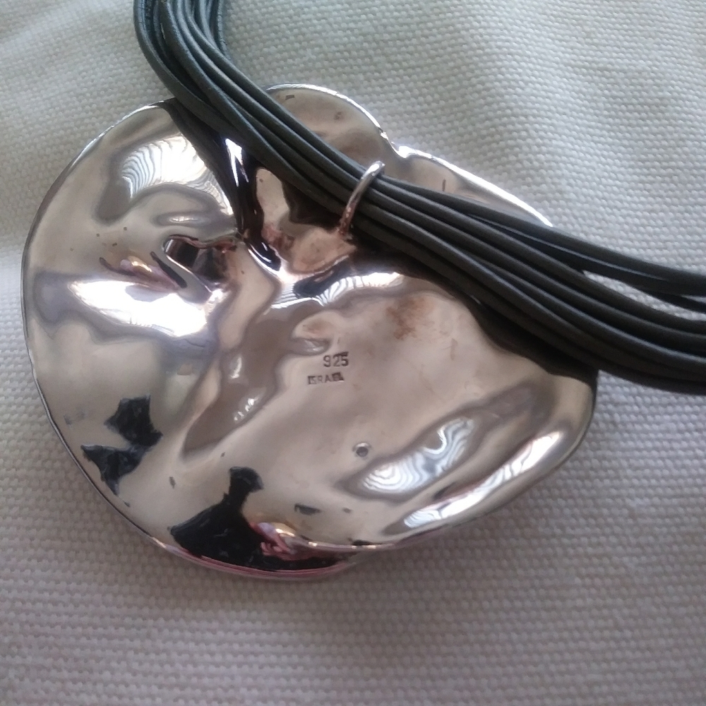 Sterling Silver Floral Pendant & Cord Necklace - Picture 9 of 11